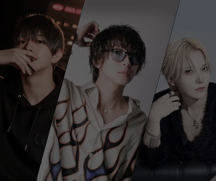 若い男性3人のファッションポートレート写真。