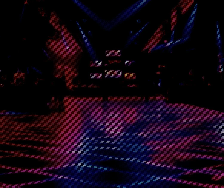 クラブのダンスフロアとカラフルなネオンライトの夜景